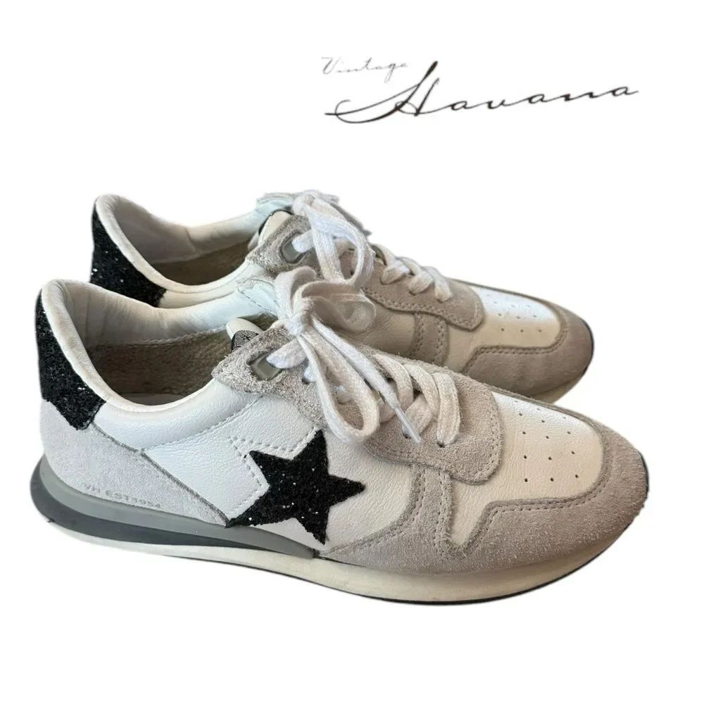 Vintage Havana RockโGlitter Women's Suede Leather White Black Grey Sneakers 6.5